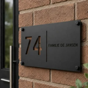 Personalisiertes Edelstahl-Türschild für die Haustür mit schwarzer Pulverbeschichtung