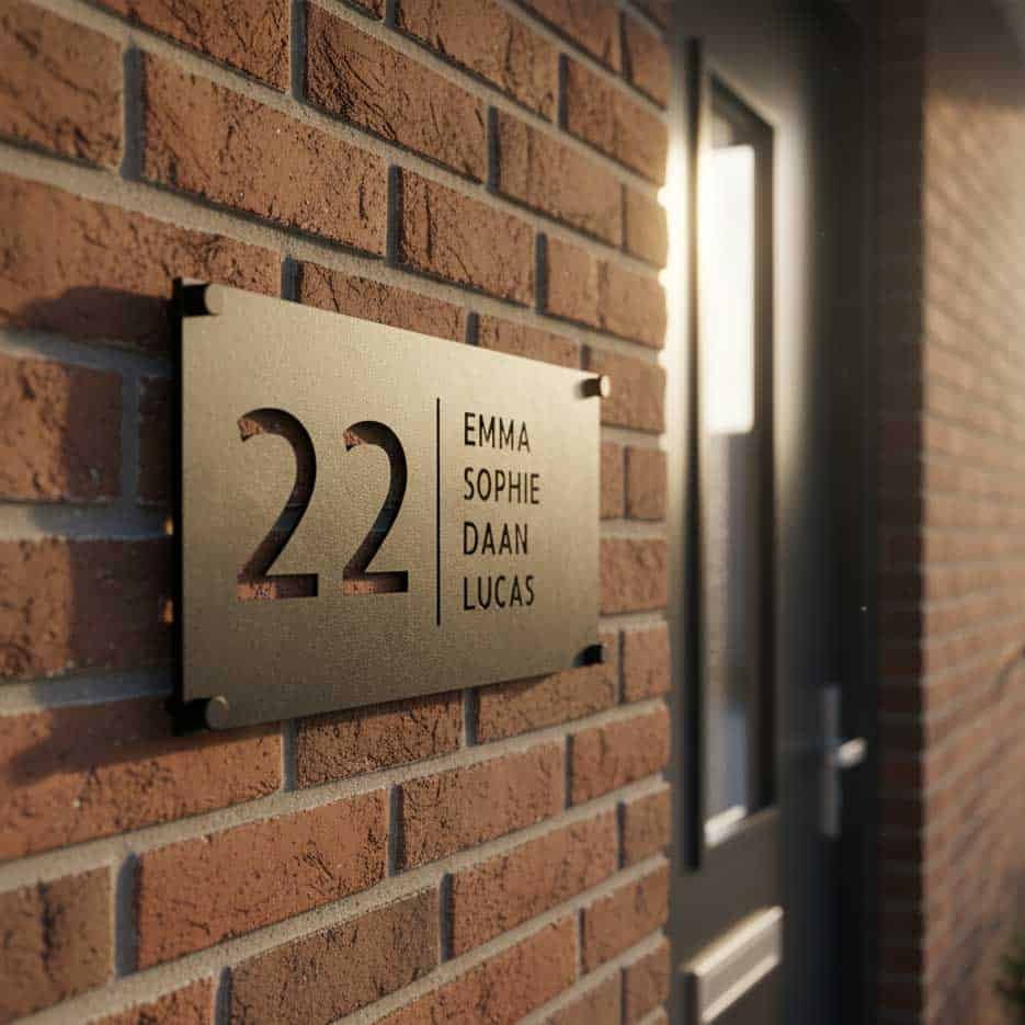 Personalisiertes Edelstahl-Türschild für die Haustür mit schwarzer Pulverbeschichtung