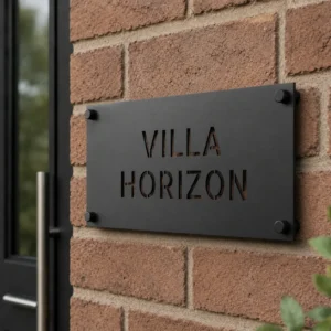 Personalisiertes Edelstahl-Türschild für die Haustür mit schwarzer Pulverbeschichtung